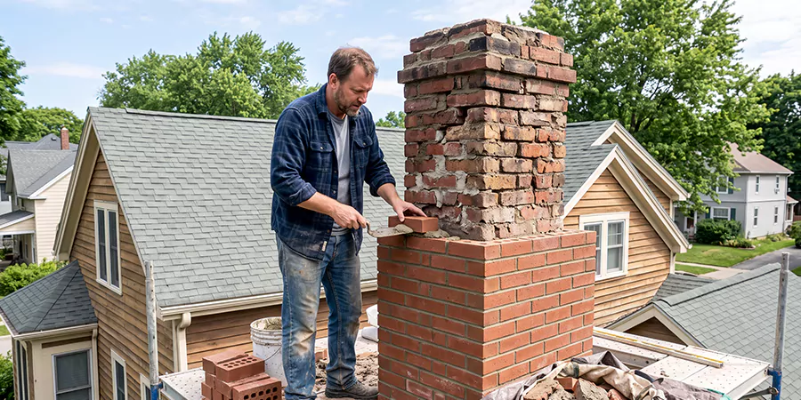 Old and Crumbling Brick Chimney Rebuild Pearland