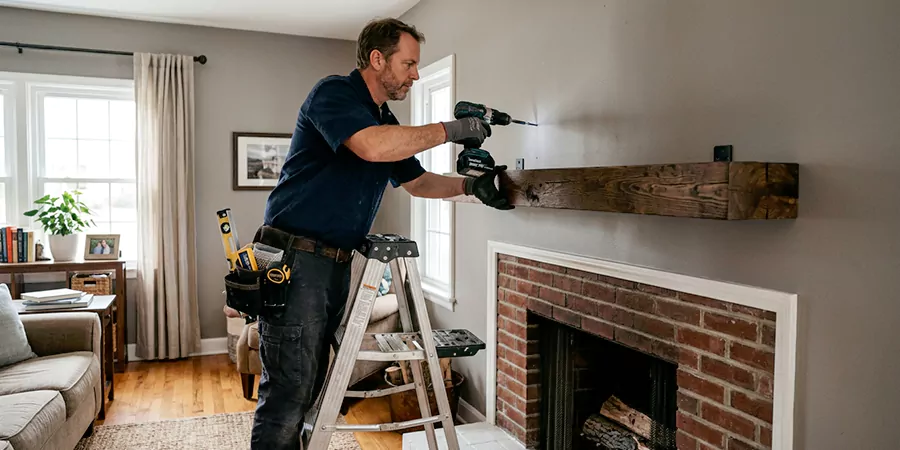 Floating Shelf Mantel Installation Pearland